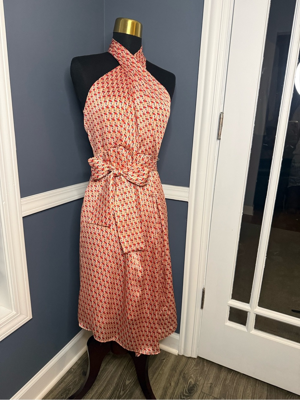 Club Monaco Womens Floral Halter Midi Dress Size 2 Pink Belted